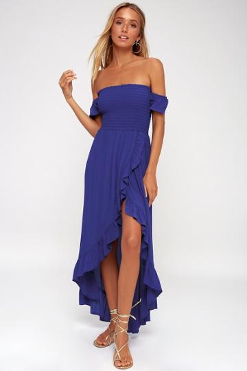 Lucy Love Wild Hearts Royal Blue Off-the-shoulder Dress | Lulus