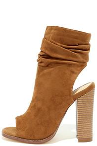 Liliana Only The Latest Tan Suede Peep-toe Booties