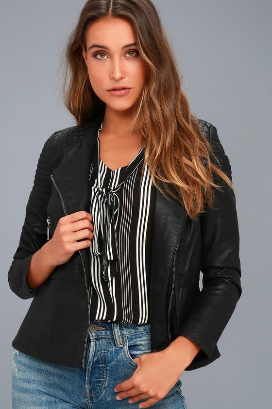 Coalition La | Souped-up Black Vegan Leather Moto Jacket | Size Large | 100% Polyester | Vegan Friendly | Lulus
