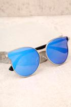 Lulus Modern Twist Silver And Blue Mirrored Sunglasses