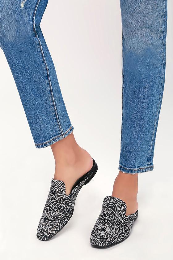 Sbicca Evangeline Black And White Print Loafer Slides | Lulus