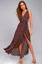 Sadie & Sage | Evening Blossom Black Floral Print High-low Wrap Dress | Size Large | 100% Rayon | Lulus