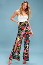 Lucy Love On The Daily Black Tropical Print Wide-leg Pants | Lulus
