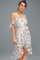 J.o.a. Arpeggio White Floral Print Off-the-shoulder High-low Dress | Lulus