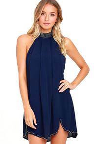 Nbd Lourdes Navy Blue Beaded Dress