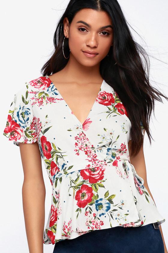 Floral Dolled Up White Floral Print Wrap Top | Lulus