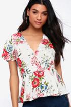 Floral Dolled Up White Floral Print Wrap Top | Lulus