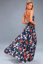 Next-door Neighbor Navy Blue Floral Print Backless Maxi Dress | Lulus