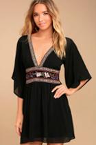 Lulus | Reign Check Black Embroidered Dress | Size Small | 100% Polyester