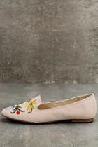 Qupid Arvida Nude Suede Embroidered Loafer Flats