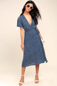 Lulus Gimme Your Love Navy Blue Polka Dot Wrap Dress