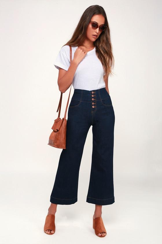 Black Label Bonnie Dark Wash Cropped Wide-leg Jeans | Lulus