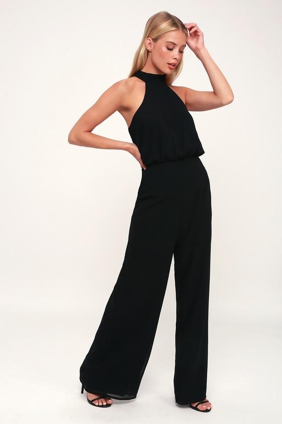 It's A Hit Black Wide-leg Halter Jumpsuit | Lulus