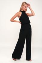 It's A Hit Black Wide-leg Halter Jumpsuit | Lulus