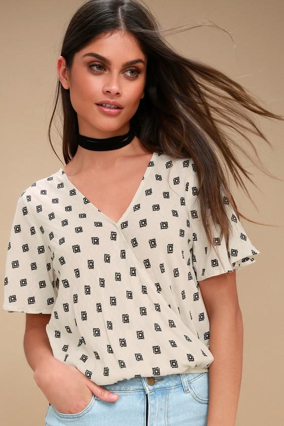 Joshua Tree Cream Print Surplice Top | Lulus