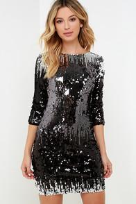 Bb Dakota Elise Black And Silver Sequin Dress