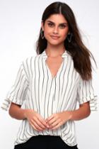 Lush Brees Black And White Striped Tie-sleeve Surplice Top | Lulus
