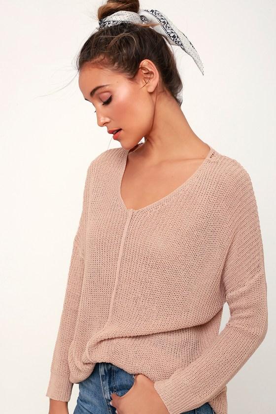 Eloise Dusty Pink V-neck Loose Knit Sweater | Lulus