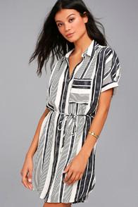 Lulus East End Black And White Striped Shirt Dress