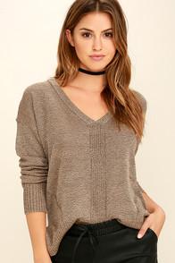 Lush Staying In Light Brown Sweater Top