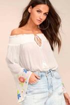 Lulus Romantic Haven White Embroidered Off-the-shoulder Top