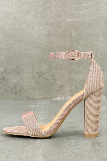 Anne Michelle Kyra Rose Gold Glitter Ankle Strap Heels | Lulus