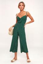 Faithfull The Brand Presley Green Striped Tie-front Wide-leg Jumpsuit | Lulus