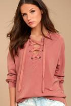 Project Social T Slave To Love Rusty Rose Lace-up Sweater