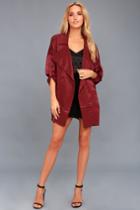 Lulus | High-spirited Burgundy Satin Jacket | Size Large | Red | 100% Polyester