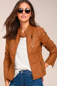Tcec Peace Of Mind Tan Vegan Leather Moto Jacket