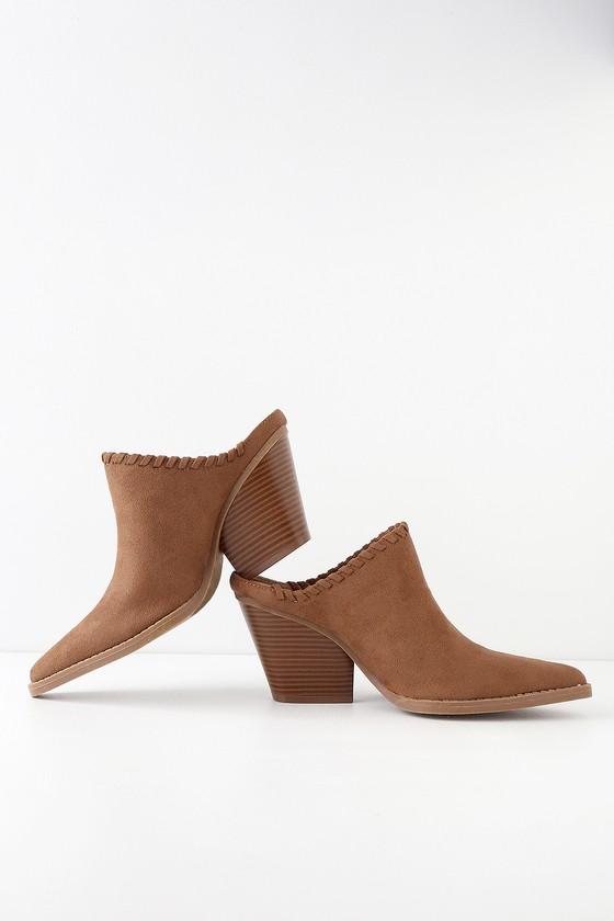 Qupid Lonnie Camel Suede Pointed Toe Mules | Lulus