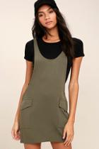 Lulus Old Fashioned Olive Green Pinafore Dress