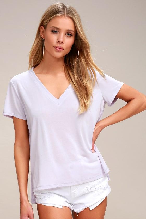Lush Daybreak Lavender V-neck Tee | Lulus