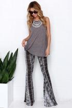 Lulu*s Foxglove Fairy Black And Ivory Print Flare Pants