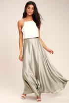 Lulus Picture Perfect Light Grey Satin Maxi Skirt