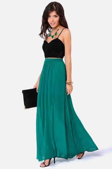 Floor De Lis Teal Maxi Skirt
