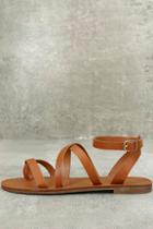 Breckelle's Sonata Tan Ankle Strap Flat Sandals