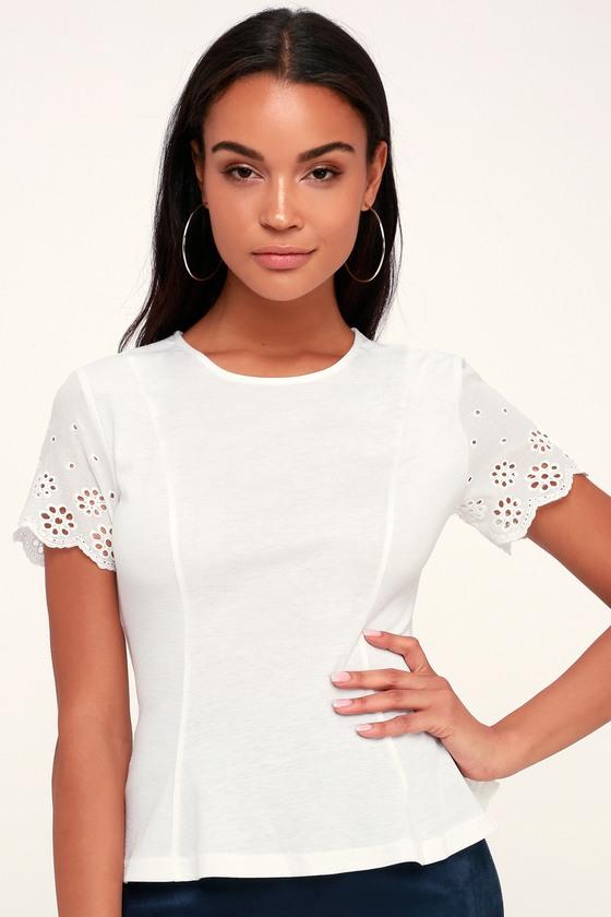 Kathleen White Eyelet Sleeve Peplum Top | Lulus