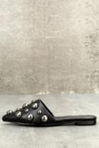 Qupid | Louisa Black Studded Loafer Slides | Size 5.5 | Vegan Friendly | Lulus