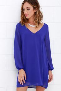 Lulu*s Give Me A Shift Royal Blue Long Sleeve Dress