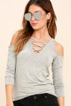Project Social T Falling For You Heather Grey Long Sleeve Top