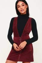 Cut To The Chase Burgundy Corduroy Pinafore Dress | Lulus