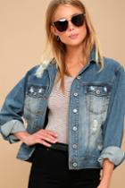 Signature 8 If You Dare Medium Washed Distressed Denim Jacket | Lulus