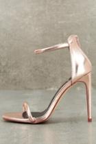 Lulus | Keen Eye Rose Gold Ankle Strap Sandal Heels | Size 5.5 | Vegan Friendly