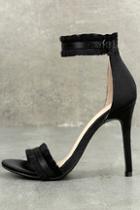 Shoe Republic La Adelia Black Satin Ankle Strap Heels
