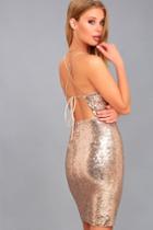 Lulus | As Good As It Glitz Gold Sequin Bodycon Dress | Size Medium | 100% Polyester