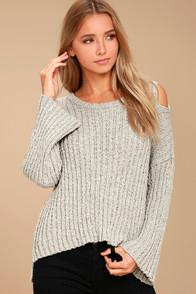 Moon River Juniper Beige Cold Shoulder Sweater