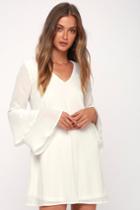 Guest Of Honor White Flounce Sleeve Shift Dress | Lulus