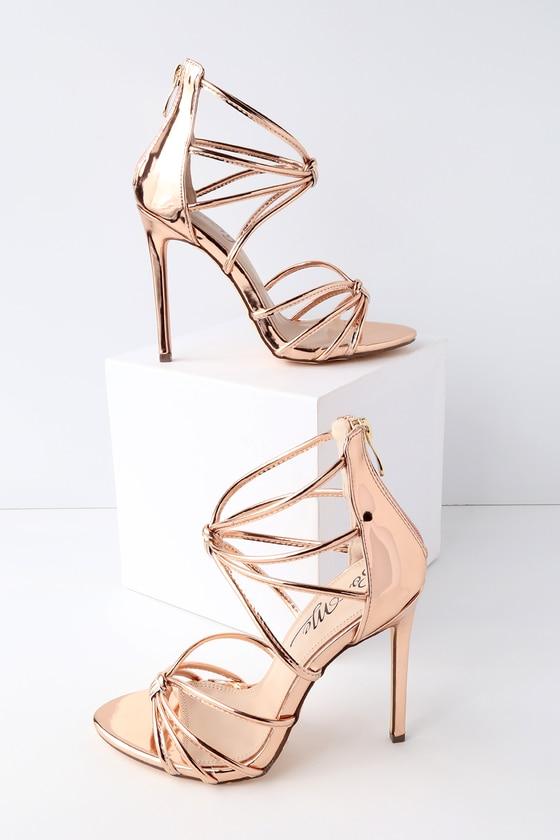 Machi Margarete Rose Gold Patent Caged Heels | Lulus