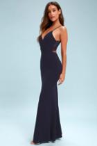 Love Story Navy Blue Backless Lace Maxi Dress | Lulus